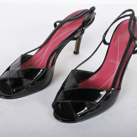 Women's Black Patent Cole Haan Open Toe Heels 7.5M - Picture 1 of 5